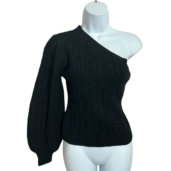FATE Lissy One Shoulder Cable Knit Sweater Sz Small Black Minimalist Top - Picture 5 of 7